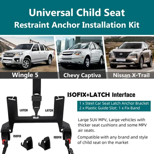 Vista 2 de Kit de anclaje universal para asiento de niño, soporte de montaje de asiento de automóvil, soporte de interfaz de pestillo universal extendido