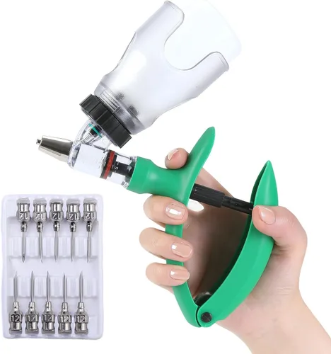 Vista 12 de Pistola de inyección para ganado de 5ML, pistola de inyección automática de recarga continua con botella ajustable, pistola de inyección