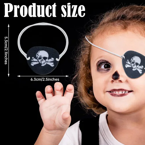 Vista 2 de Skylety 20 piezas de fieltro negro Pirata Capitán Eye parches cráneo Crossbones ojos parches para adolescentes y adultos pirata temáticas fiestas