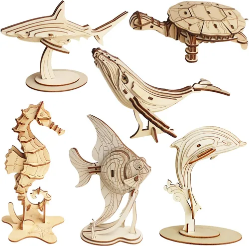 Vista 7 de Rompecabezas de madera 3D para manualidades – Juego de 3 piezas de rompecabezas de esqueleto de dinosaurio de madera, rompecabezas 3D de ensamblaje