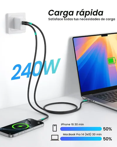 Vista 4 de Silkland Cable USB 4 de 80Gbps para Thunderbolt 5, [certificado USB-IF] Ancho de banda de 120Gbps para 16K/8K dual, carga de 240W, cable USB C