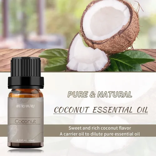 Vista 2 de BURIBURI Aceite esencial de coco, aceite perfumado de grado prémium de 0.3 fl oz (0.3 fl oz), aceite portador de aceite de fragancia de coco