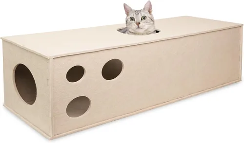 Vista 12 de PETKARAY Túnel para gatos, cueva original para gatos de interior, tubos y túneles de juego para gatitos grandes, juguete de fieltro suave con Beige