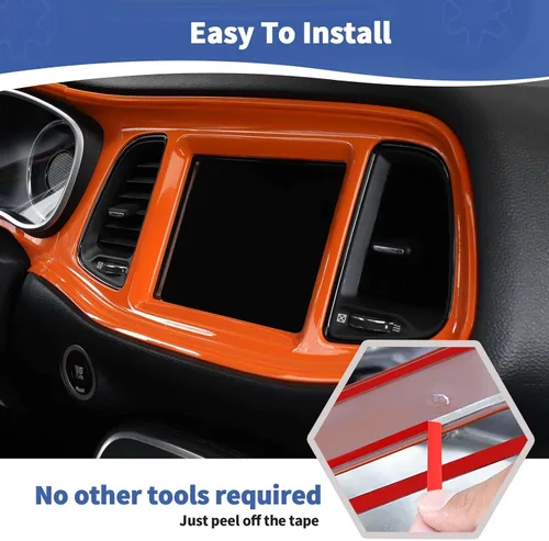 Vista 5 de RT-TCZ para Challenger Cubierta de Panel de Tablero de Consola Central Naranja para Dodge Challenger 2015-2023 Accesorios Interiores Naranjas 4