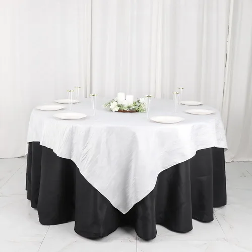 Vista 14 de Tableclothsfactory Mantel cuadrado de tafetán arrugado de acordeón beige de 72 x 72 pulgadas