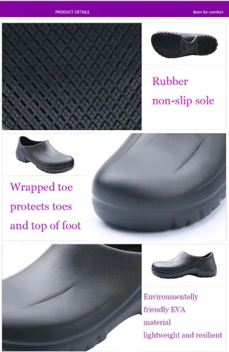 Vista 6 de Zapatos de chef para hombre, zuecos de enfermería, antideslizantes, zapatos de trabajo unisex, impermeables, resistentes al aceite, zuecos