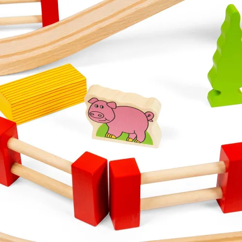 Vista 6 de Bigjigs Rail Juego de tren de madera de 80 piezas para carretera rural y ferrocarril, juego de tren para niños con 80 accesorios de tren Bigjigs