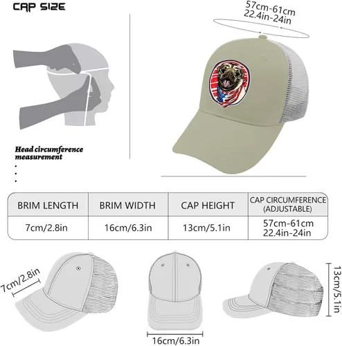 Vista 4 de Sombreros Pug Dog Dad Hat para hombres, divertidas gorras de béisbol ajustables