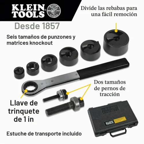 Vista 2 de Klein Tools 53732SEN - Juego de punzones con llave, cortador de orificios de conducto eléctrico de 1/2 a 2 pulgadas