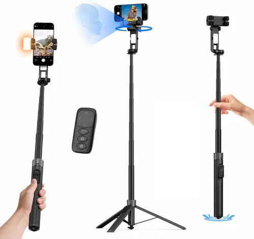 Vista 10 de Trípode de seguimiento automático de cara para iPhone con luz de 160 cm Palo selfie trípode soporte sigue tu movimiento 360° trípode de cámara