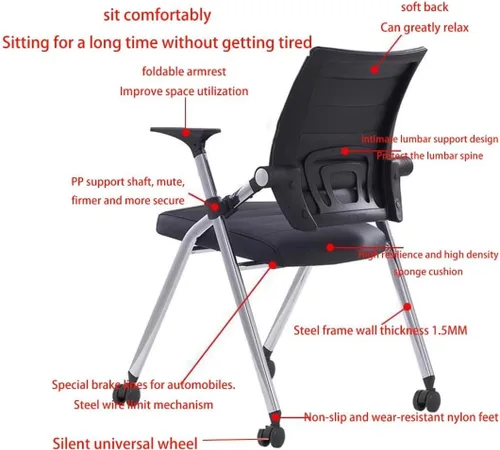 Vista 4 de Silla de oficina plegable con respaldo cómodo, silla apilable para sala de conferencias, silla plegable de oficina, silla de sala de conferencias