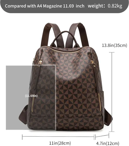 Vista 3 de Mochila Monedero para Mujer de Cuero Anti-robo Grande de Diseñador de Moda Mochila de Viaje Bolsa Mochila para Hombre Bolsas de Hombro, A-Marrón