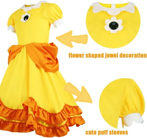 Vista 2 de Poboola Disfraz de princesa melocotón de margarita, vestido de cosplay de Super Brothers Rosalina con corona para niños y niñas, disfraz de fiesta