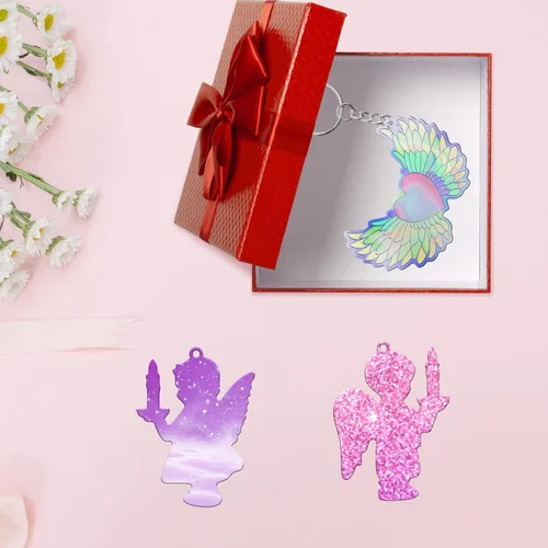Vista 4 de Angel Wings Kit de 33 moldes de silicona para hacer manualidades de ángel y niña, alas de corazón de ángel, para manualidades, llaveros, colgantes