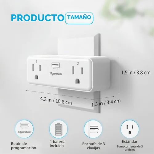 Vista 9 de Syantek - Toma de corriente con control remoto con 2 tomas de control independientes, juego de interruptor de luz con control remoto inalámbrico