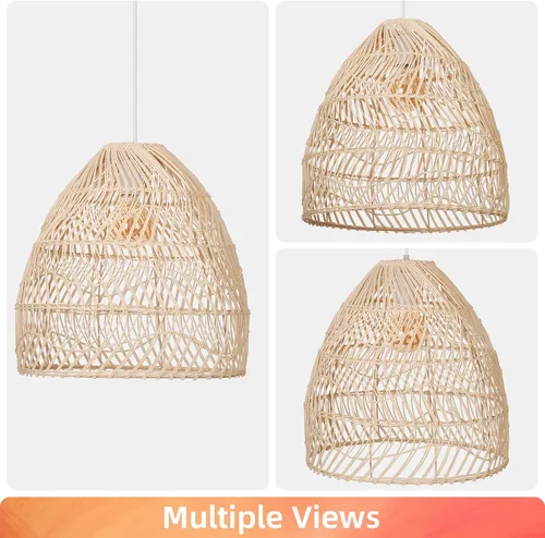 Vista 6 de Arturesthome Lámpara colgante de ratán, lámpara de mimbre estilo bohemio, cesta de techo, lámpara colgante grande de tejido natural para fregadero