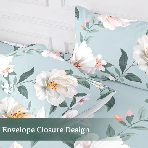 Vista 6 de Sábana bajera ajustable floral con fundas de almohada, 100% microfibra cepillada, sábana bajera ajustable con bolsillo profundo, ultrasuave