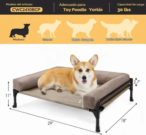 Vista 5 de Veehoo Cama Elevada para Perros - Cama Cot Refrescante para Exteriores para Perros de Tamaño Mediano con Cerca de Tres Lados, Cuna Elevada