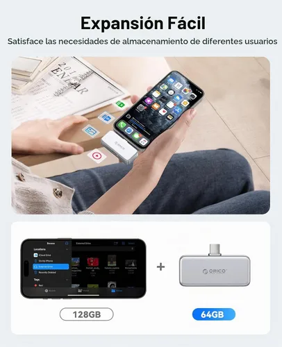 Vista 2 de ORICO FlashPod 64GB SSD portátil de aleación de aluminio con carga rápida PD de 100W, diseño de conexión directa, unidad de estado sólido externa