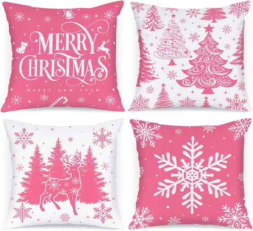 Vista 20 de Lanpn Juego de 4 fundas de almohada de Navidad negras de 12 x 12 pulgadas, fundas de almohada decorativas de invierno, cojín de árbol de Navidad
