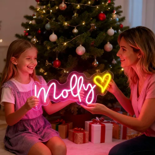 Vista 2 de HDJSIGN Letrero de neón personalizado para decoración de pared, letreros de luz de neón LED personalizables, luces de boda, dormitorio, hogar, sala