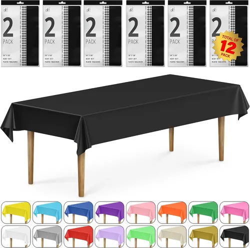 Vista 3 de DecorRack Paquete de 12 manteles de plástico negro (rectangulares 54 x 108 pulgadas)