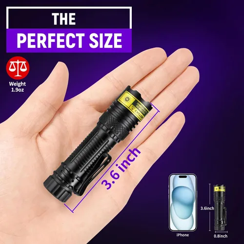 Vista 5 de DARKDAWN Linterna UV 395nm Luz Negra Mini USB Recargable Ultraviolet LED Blacklight Woods Lamp Powerful Fluorescent Portable Detector for Pet