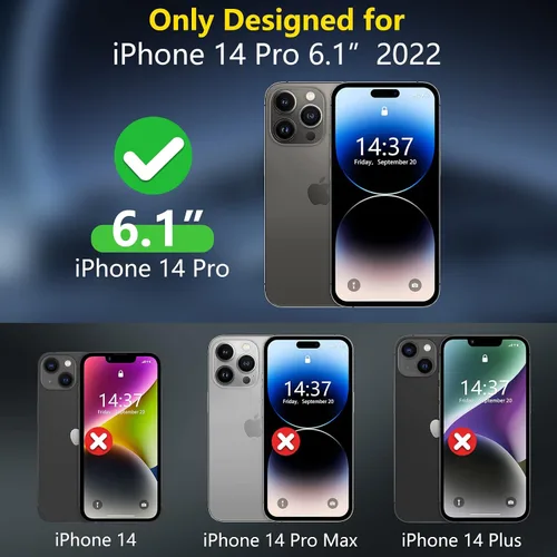 Vista 2 de jaroco Funda para iPhone 14 Pro, protección contra caídas de grado militar, 2 protectores de pantalla y protector de lente de cámara, protección