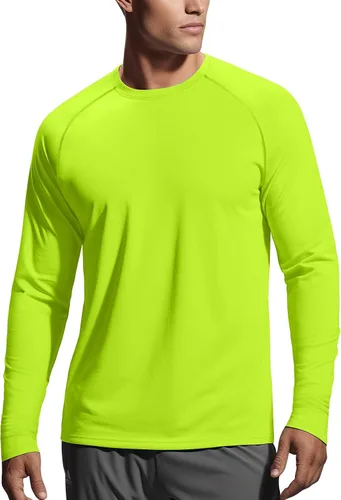 Vista 10 de Zengjo - Camiseta de manga larga para hombre, transpirable, para correr, atlética, deportiva, ligera, con protección solar SPF Canela