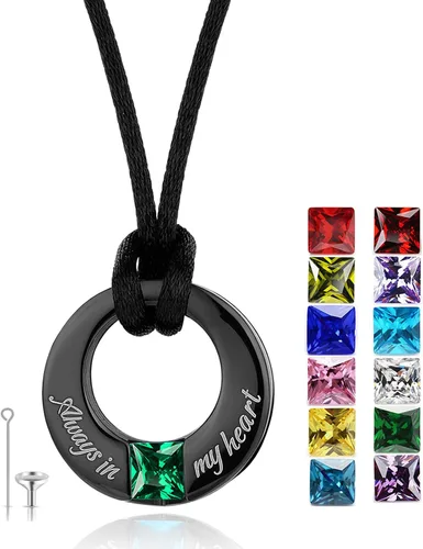 Vista 14 de YOUFENG Collares de urna de piedras natales para cenizas, urna redonda de cremación colgante para cenizas humanas, recuerdo conmemorativo, medallón