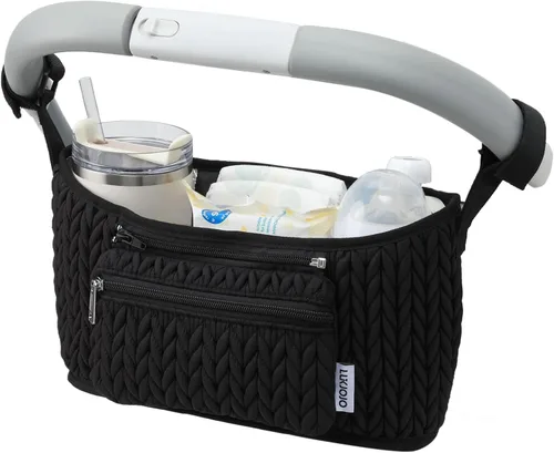 Vista 10 de Organizador de cochecito - Elegante nailon acolchado en espiga 3D, ajuste universal, bolsa desmontable, almacenamiento múltiple ajustable
