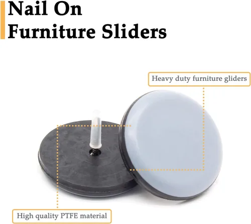Vista 3 de 16 deslizadores de 1-1/2 pulgadas para clavos de muebles, protectores de suelo de PTFE para sillas autoadhesivas para muebles para suelos de madera