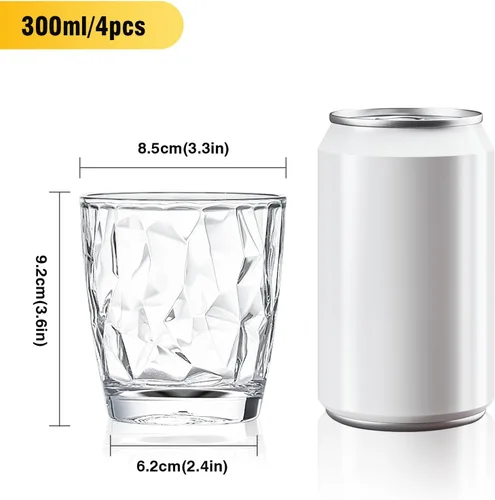 Vista 2 de Juego de 4 vasos de plástico transparente irrompibles de 10 onzas, vasos de vino de jugo reutilizables de acrílico, aptos para lavavajillas, vasos