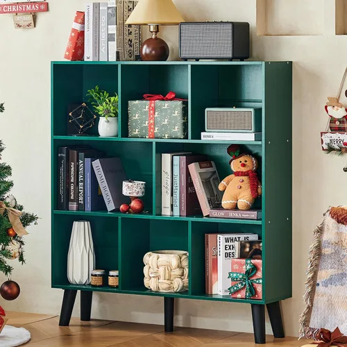Vista 32 de LEYAOYAO Estantería de 5 cubos de 3 niveles con patas, estante negro menta para libros para niños, bonito organizador de almacenamiento, estantes