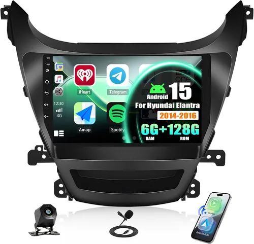 Vista 10 de Estéreo de coche Android 2+64G para Hyundai Elantra 2011 2012 2013 Carplay inalámbrico Android Auto 9 pulgadas pantalla táctil Bluetooth GPS WiFi