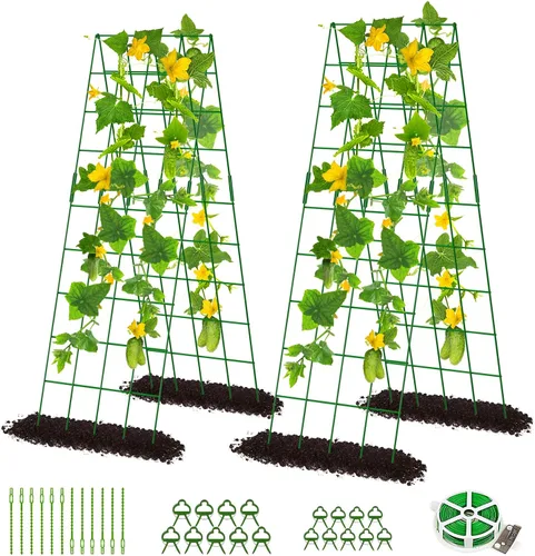 Vista 10 de DoCred Enrejado de jardín de metal con marco en A, 2 unidades, acero recubierto de PVC, perfecto para pepinos, calabaza, guisantes, enredaderas