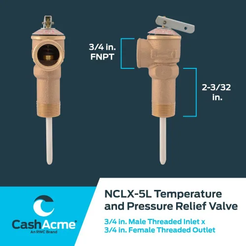 Vista 5 de Cash Acme Válvula de alivio de temperatura y presión NCLX-5L de 3/4 pulgadas, empuje para conectar accesorios de plomería de latón, cobre, tubo