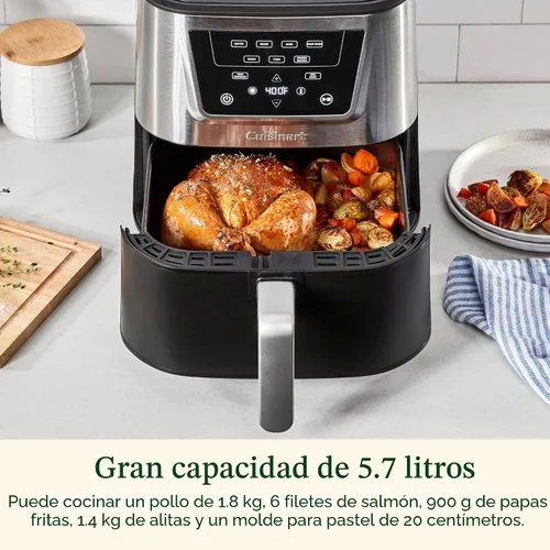 Vista 4 de Freidora de aire Cuisinart, canasta grande de 6 cuartos de galón con 4 funciones de cocción para freír al aire, hornear, asar y mantener caliente, 3