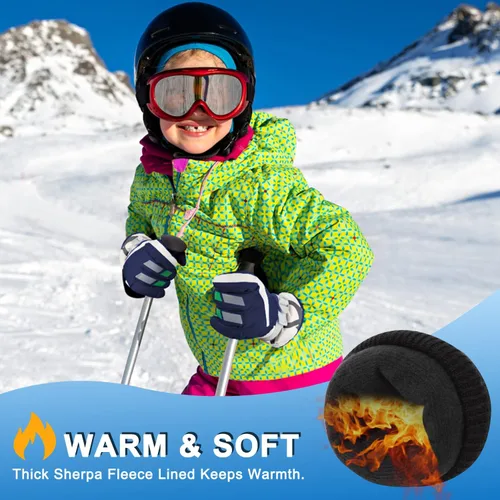 Vista 5 de Guantes de nieve para niños, impermeables, aislados, guantes de invierno para esquí, guantes de nieve para niños y niñas de 7 a 10 años