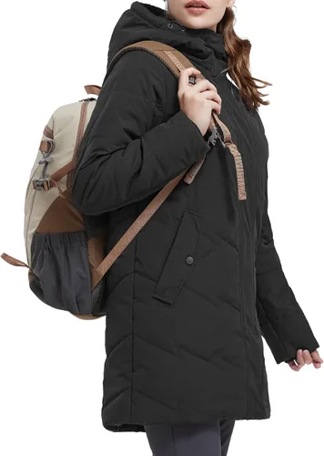 Vista 7 de CAMEL CROWN Chaqueta de invierno para mujer, con capucha, cálida, acolchada, acolchada, larga, de algodón, parka, Camello