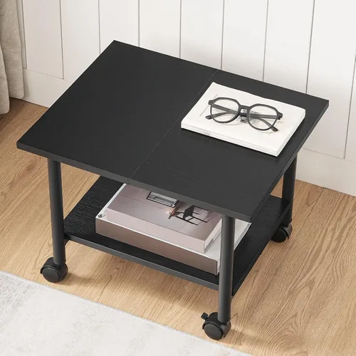 Vista 8 de HOOBRO Soporte para impresora, carrito de impresora industrial debajo del escritorio de 2 niveles con estante, estante de almacenamiento móvil Negro