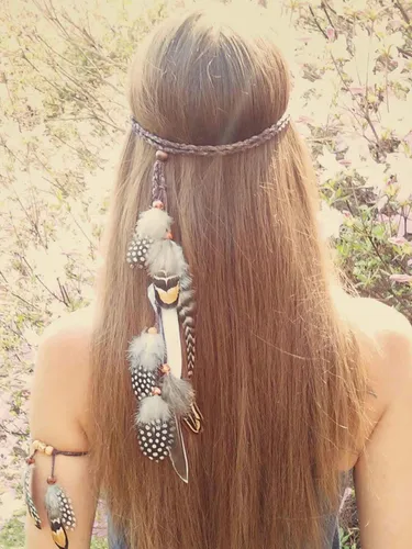 Vista 4 de Outyua Diadema de plumas bohemias, diadema de plumas Gpysy, festival, boda, feadther, accesorios de joyería para el cabello para mujeres y niñas