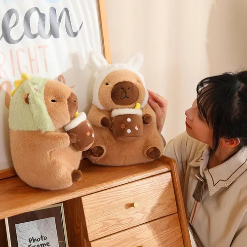 Vista 5 de Dinosaur Capibara de Peluche Bebiendo Té con Leche 11 Pulgadas Lindo Dino Capibara Animal de Peluche Ultra Suave Juguetes Kawaii Regalos para Niños