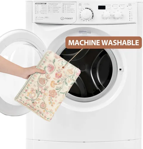Vista 5 de Uphome Alfombra de baño bohemia con diseño floral beige, ultra suave, antideslizante, vintage, lavable a máquina, alfombra de baño floral para baño