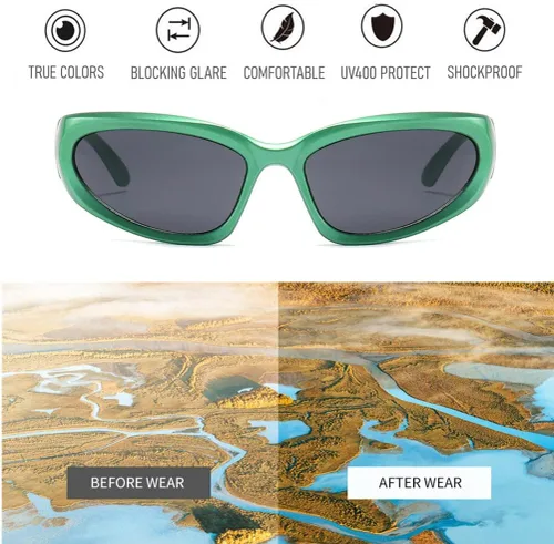 Vista 3 de BAWUYI Gafas de sol envolventes Y2K para hombres y mujeres, accesorios de los años 2000, gafas cibernéticas deportivas, gafas de motociclista