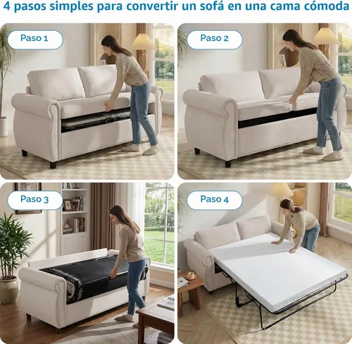 Vista 7 de Mjkone Sofá cama extraíble con colchón de espuma, tamaño matrimonial