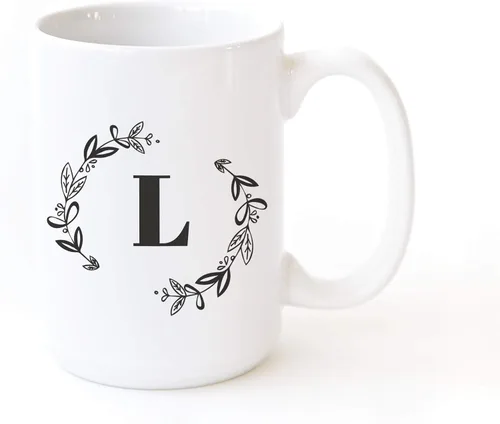 Vista 9 de The Cotton & Canvas Co. Botánico personalizado monograma inicial letra A taza de café porcelana cerámica taza de café para ella, para él