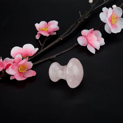 Vista 5 de Walfront Sha Tools - Masajeador facial con forma de hongo rosa, pinzón rosa, rodillo de jade de cuarzo rosa, herramienta de masaje de cristal