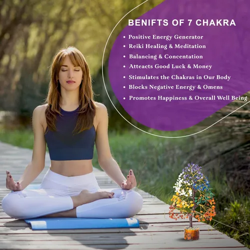 Vista 5 de BEZAVO Árbol de la vida de los siete chakras, hecho a mano, piedra preciosa de cristal curativo para energía positiva, equilibrio espiritual