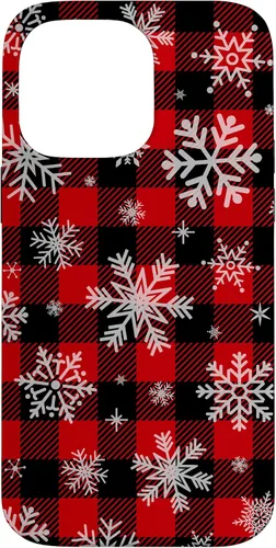 Vista 21 de Snowflakes Snow Snowing Christmas Winter Red Black Plaid Case for iPhone 17